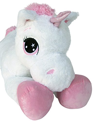 Wagner 9070 - Unicornio de peluche (tamaño XXL, tumbado, 110 cm), color blanco y rosa