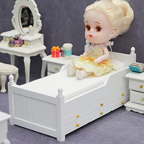 Washranp DIY casa de muñecas miniaturas, cajón cama decoración hecha a mano madera 1/12 escala cajón cama modelo juguete para jugar de roles - blanco