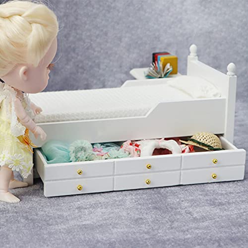 Washranp DIY casa de muñecas miniaturas, cajón cama decoración hecha a mano madera 1/12 escala cajón cama modelo juguete para jugar de roles - blanco