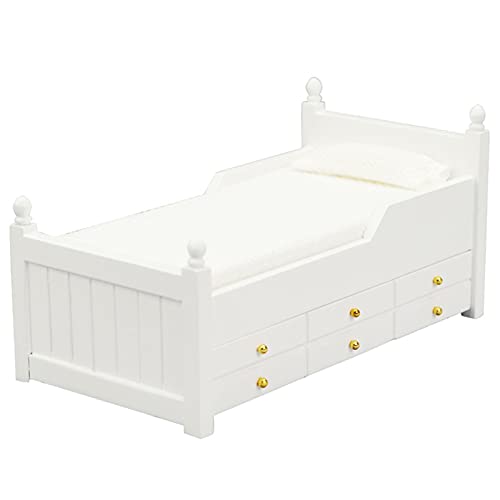 Washranp DIY casa de muñecas miniaturas, cajón cama decoración hecha a mano madera 1/12 escala cajón cama modelo juguete para jugar de roles - blanco