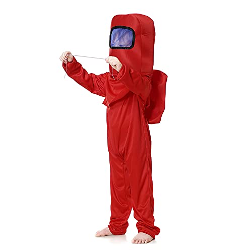 Waslary Disfraz infantil de astronauta espacial, mono con mochila, máscara, disfraz infantil, disfraz infantil, juego de rol, para Halloween, cosplay, carnaval, fiesta de cumpleaños (rojo, M)