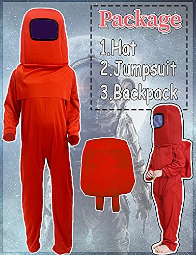 Waslary Disfraz infantil de astronauta espacial, mono con mochila, máscara, disfraz infantil, disfraz infantil, juego de rol, para Halloween, cosplay, carnaval, fiesta de cumpleaños (rojo, M)