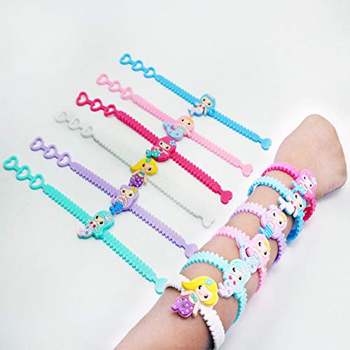 Weiqiao® - Pulsera infantil de PVC con cadena ajustable de sirena, decoración tropiacal, decoración india, para niña, niña, 6 unidades