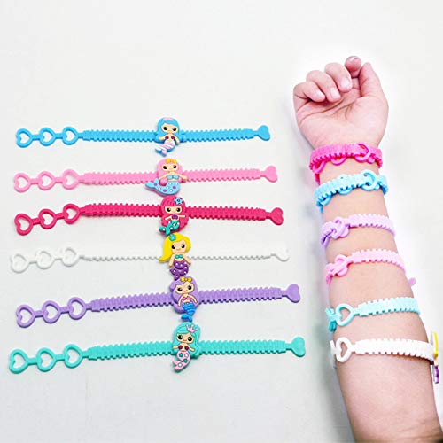 Weiqiao® - Pulsera infantil de PVC con cadena ajustable de sirena, decoración tropiacal, decoración india, para niña, niña, 6 unidades