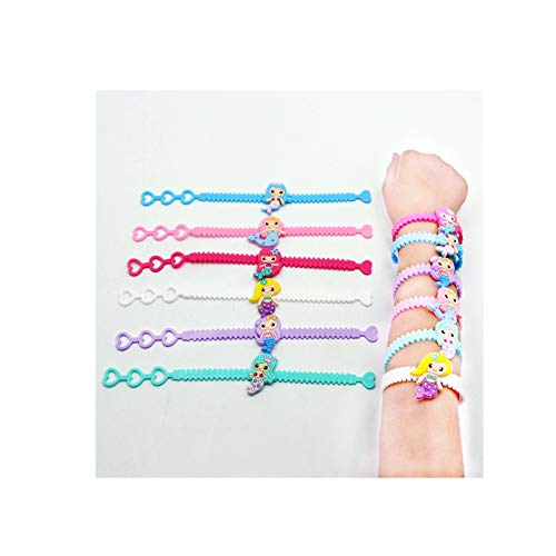 Weiqiao® - Pulsera infantil de PVC con cadena ajustable de sirena, decoración tropiacal, decoración india, para niña, niña, 6 unidades