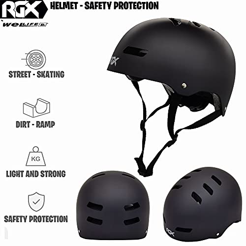 WeLLIFE Casco para niños ajustable – Casco negro RGX apto para monopatín, bicicleta, patines, seguridad ideal multideporte, ligero y seguro