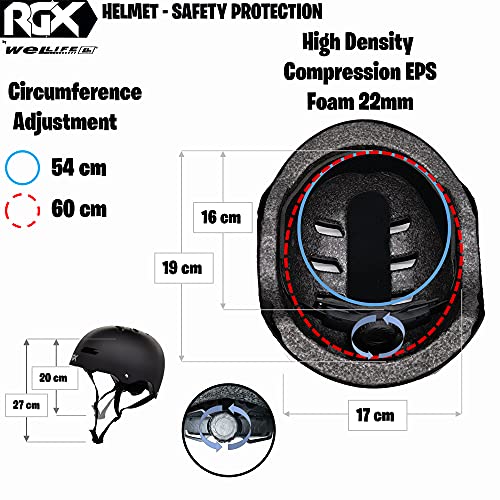 WeLLIFE Casco para niños ajustable – Casco negro RGX apto para monopatín, bicicleta, patines, seguridad ideal multideporte, ligero y seguro