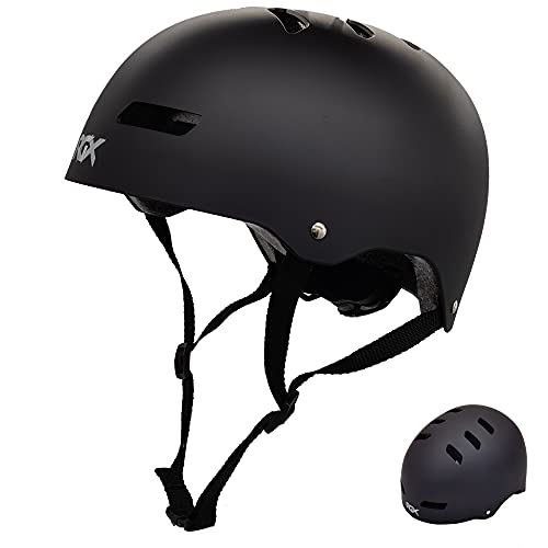 WeLLIFE Casco para niños ajustable – Casco negro RGX apto para monopatín, bicicleta, patines, seguridad ideal multideporte, ligero y seguro