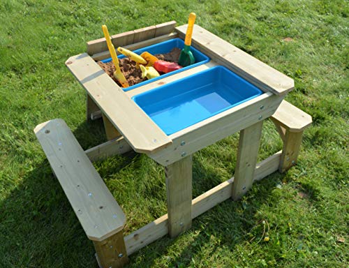 Wendi Toys T3 Mesa Arena y Agua | Juguete de Playa Mesa de Arena y Agua | Juegos al Aire Libre Mesita para Niños con 2 cuencos de plástico y 2 bancos | Juego de Mesa de Juego para Niños Las de Verano