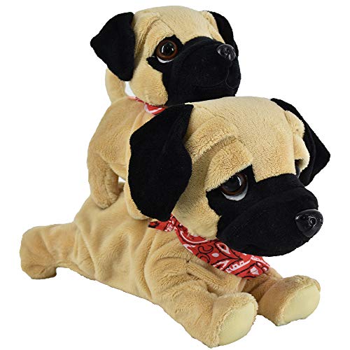 WEofferwhatYOUwant Pug Daddy y Pug Puppy - Dos Perros Juguete Electrónicos de Felpa - Tacto y Sonido Activado,Hace Trucos, Ladra y Acaricia. Disfruta de Ambos Pugs. Edades de 18 Meses