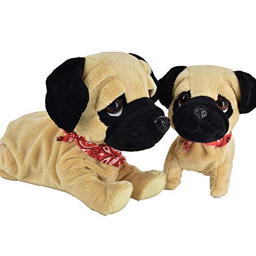 WEofferwhatYOUwant Pug Daddy y Pug Puppy - Dos Perros Juguete Electrónicos de Felpa - Tacto y Sonido Activado,Hace Trucos, Ladra y Acaricia. Disfruta de Ambos Pugs. Edades de 18 Meses