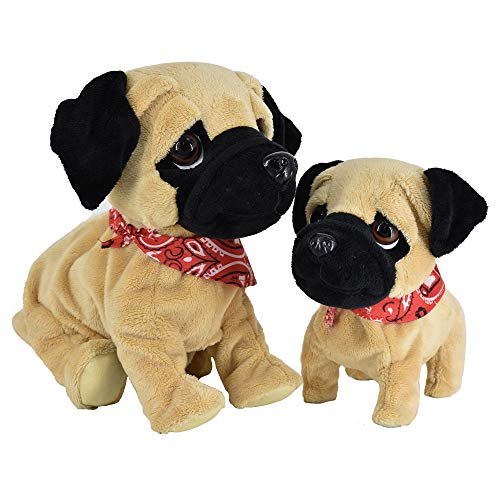 WEofferwhatYOUwant Pug Daddy y Pug Puppy - Dos Perros Juguete Electrónicos de Felpa - Tacto y Sonido Activado,Hace Trucos, Ladra y Acaricia. Disfruta de Ambos Pugs. Edades de 18 Meses