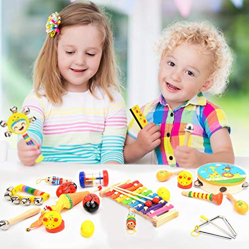 Wesimplelife Juguetes Musicales Instrumentos Musicales para Niños Música Juguete Instrumento Educativo Xilófono Madera Set con Una Bolsa de Transporte Bebés Regalos para los Niños