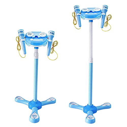 WETCEAOM Karaoke Infantil con pie, con 2pcs Micrófono ,Luces LED para niños (azul)