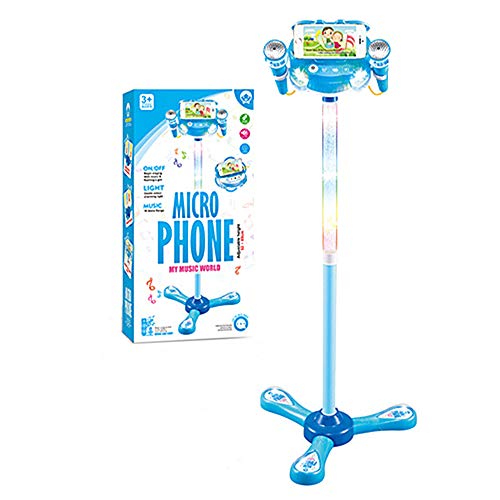 WETCEAOM Karaoke Infantil con pie, con 2pcs Micrófono ,Luces LED para niños (azul)