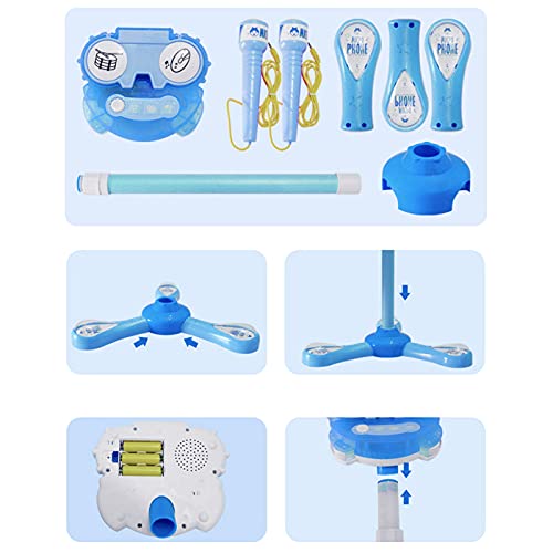 WETCEAOM Karaoke Infantil con pie, con 2pcs Micrófono ,Luces LED para niños (azul)