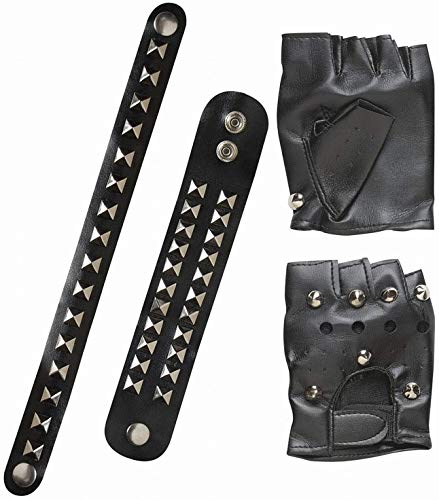 Widmann -Conjunto de motorista - guantes, 2 pulseras, collar con tachuelas de piel sintética