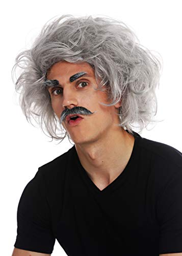 WIG ME UP- 31999-FR68A Peluca Carnaval Halloween Einstein científico Loco Abuelo Profesor Gris Salvaje Bigote