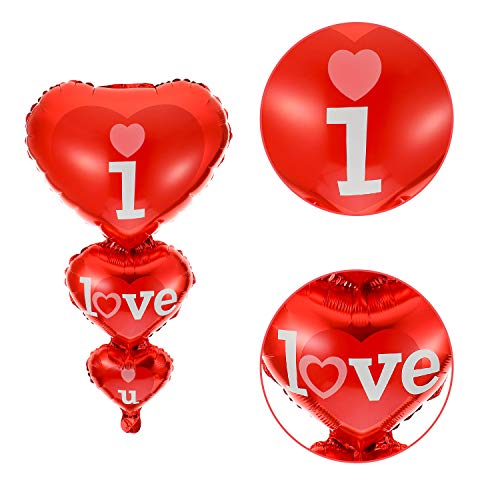 WILLBOND Paquete de 20 Globos en Forma de Corazón Rojos, 3 Globos de I Love U, Globos de Amor de Helio para Decoración de Día de San Valentín Boda Cumpleaños Regalo, Cinta Incluida