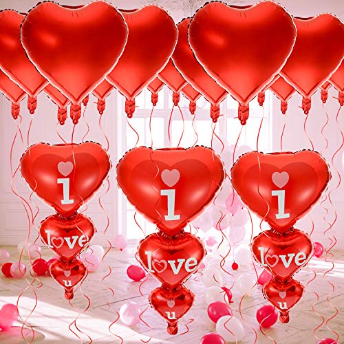 WILLBOND Paquete de 20 Globos en Forma de Corazón Rojos, 3 Globos de I Love U, Globos de Amor de Helio para Decoración de Día de San Valentín Boda Cumpleaños Regalo, Cinta Incluida