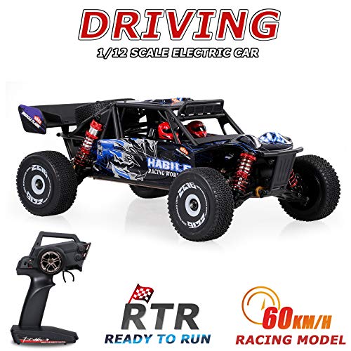 Wltoys 124018 Coche de Carreras de Alta Velocidad 60 km / h 1/12 2,4 GHz Coche RC Off-Road Drift Car RTR 4WD Chasis de Aleación de Aluminio Engranaje de Aleación de Zinc con 3 Baterías