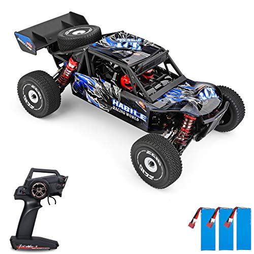 Wltoys 124018 Coche de Carreras de Alta Velocidad 60 km / h 1/12 2,4 GHz Coche RC Off-Road Drift Car RTR 4WD Chasis de Aleación de Aluminio Engranaje de Aleación de Zinc con 3 Baterías