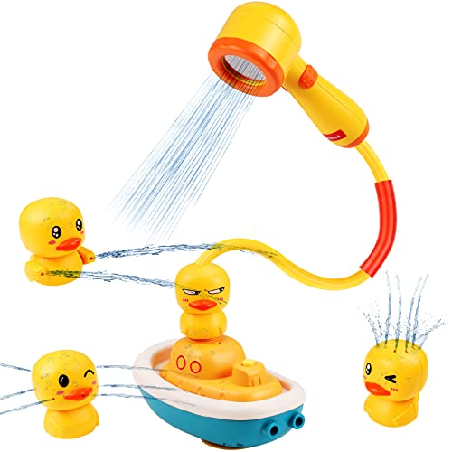 WolinTek Juguetes de baño para bebés Ducha eléctrica con 4 Patos Juguetes Baño,Juguetes Bañera Duchas de Baño Juguete Bañeras para Bebes Patos Juegos Educativos,Cabezal de Ducha de baño para Niños