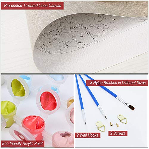 WONZOM Pintura por Números DIY Pintura acrílica Kit para Adultos Y Niños Principiantes - 16 * 20 Pulgadas Gato y Tigre con 3 Pinceles y Colores Brillantes