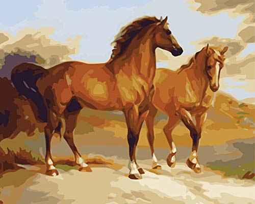 WONZOM Pintura por Números Kits para Adultos - Caballos - Incluye Pinceles, Pinturas y Lienzo Numerado - 16 x 20 Pulgadas - Ideal para Adultos Principiantes y Niños, Sin Marco