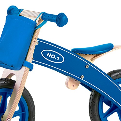 WOOMAX - Bicicleta madera sin pedales, bicis con cesta, bicicletas de madera, bici niño sin pedales, bici para niños 3 años, color azul, peso máximo 30 Kg, +3 años (85102)