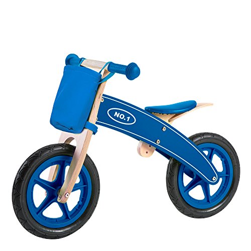 WOOMAX - Bicicleta madera sin pedales, bicis con cesta, bicicletas de madera, bici niño sin pedales, bici para niños 3 años, color azul, peso máximo 30 Kg, +3 años (85102)