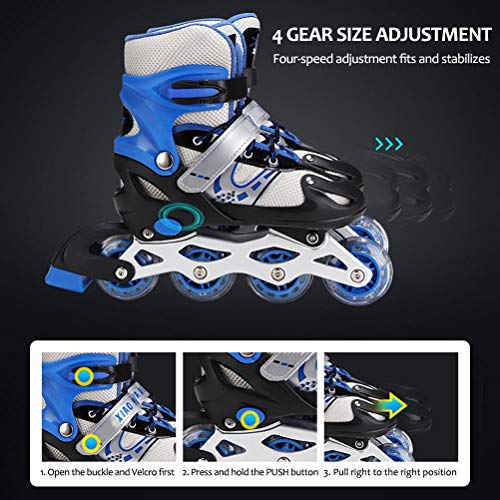 Woorea Patines Flash de 4 Ruedas, Patines en línea, Patines Ajustables para niños, Patines, Patines con iluminación para Exteriores e Interiores, para niños, niñas, Principiantes