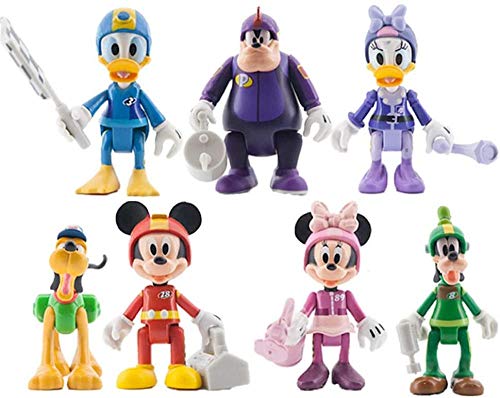 WYETDAS 7pcs Racing Mickey Minnie Pluto Figura Figuras de acción de Juguete Figura de Anime Adornos de Juguete