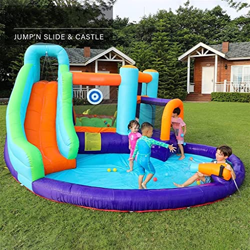 WYQQ Castillos hinchables Castillo Inflable para niños Dibujos Animados de Verano Al Aire Libre Trampolín Inflable Grande Regalo Favorito de los niños Zona de Juegos Tobogán Inflable (Color: Azul