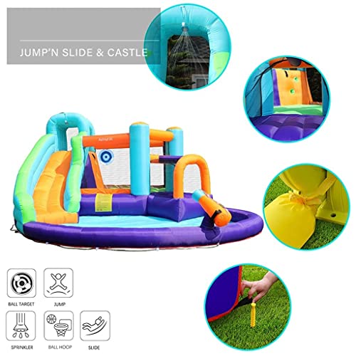 WYQQ Castillos hinchables Castillo Inflable para niños Dibujos Animados de Verano Al Aire Libre Trampolín Inflable Grande Regalo Favorito de los niños Zona de Juegos Tobogán Inflable (Color: Azul