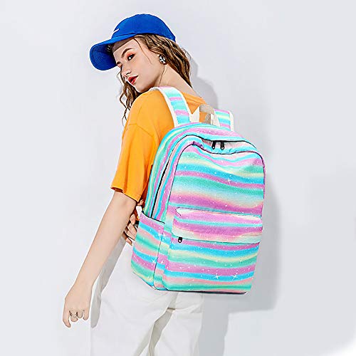 Xinveen Mochila Rainbow para niños Twinkle mochila escolar ligera para portátil, multifunción, regalo para adolescentes y mujeres, arcoíris (Multicolor) - A-XVeu-stripebag-rainbow