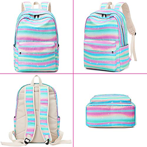 Xinveen Mochila Rainbow para niños Twinkle mochila escolar ligera para portátil, multifunción, regalo para adolescentes y mujeres, arcoíris (Multicolor) - A-XVeu-stripebag-rainbow