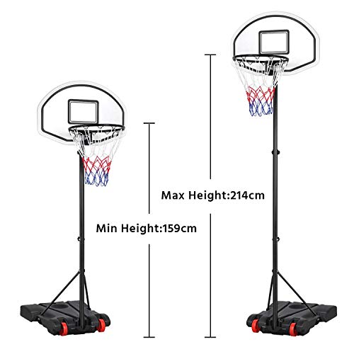 Yaheetech Canasta de Baloncesto Altura Ajustable 159-214 cm Plegable Tableros de Baloncesto con Ruedas Aro de Basket para Adultos