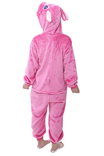 YAOMEI Niños Onesies Kigurumi Pijamas, Niña Traje Disfraz Capucha, Ropa de Dormir Halloween Cosplay Navidad Animales de Vestuario (130 para Niño Altura 120-130CM (47"-51"), Rosa Puntada)