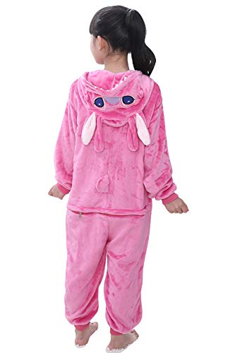 YAOMEI Niños Onesies Kigurumi Pijamas, Niña Traje Disfraz Capucha, Ropa de Dormir Halloween Cosplay Navidad Animales de Vestuario (130 para Niño Altura 120-130CM (47"-51"), Rosa Puntada)