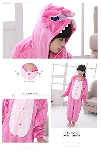 YAOMEI Niños Onesies Kigurumi Pijamas, Niña Traje Disfraz Capucha, Ropa de Dormir Halloween Cosplay Navidad Animales de Vestuario (130 para Niño Altura 120-130CM (47"-51"), Rosa Puntada)