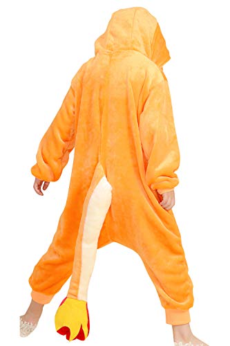 YAOMEI Niños Onesies Kigurumi Pijamas, Niña Traje Disfraz Capucha, Ropa de Dormir Halloween Cosplay Navidad Animales de Vestuario (140 para Niño Altura 130-140CM (51"-55"), Charizard)