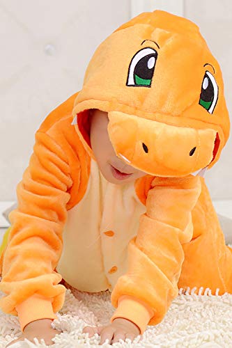 YAOMEI Niños Onesies Kigurumi Pijamas, Niña Traje Disfraz Capucha, Ropa de Dormir Halloween Cosplay Navidad Animales de Vestuario (140 para Niño Altura 130-140CM (51"-55"), Charizard)