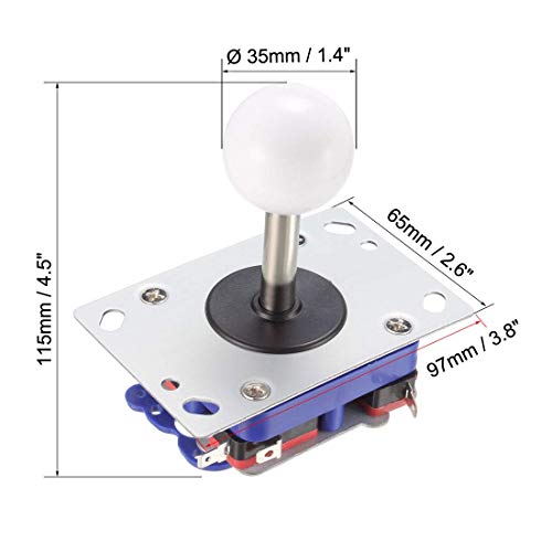 YeVhear Joystick Control Bastón Interruptor Bastón de Balancín 4/8 Vías Ajustable Bola Blanca Mango Superior Bricolaje Piezas Clásico Juego de Arcade Combate