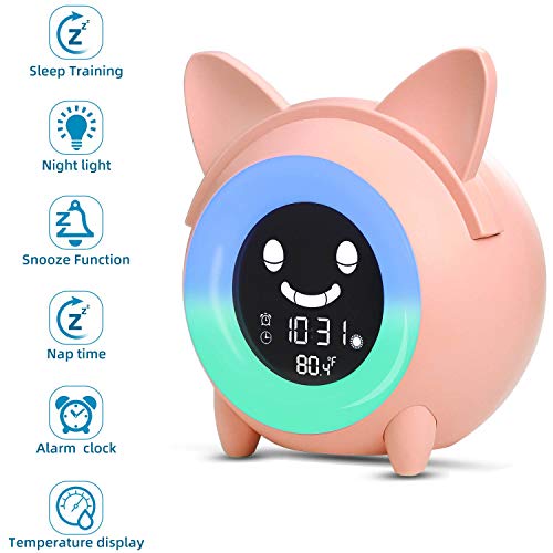 YISUN Despertador Infantil, Reloj Despertador niños con Luz Ajustables,Despertador inteligente USB de Carga, Despertador Luz Adecuado para regalos de Navidad Cumpleaños