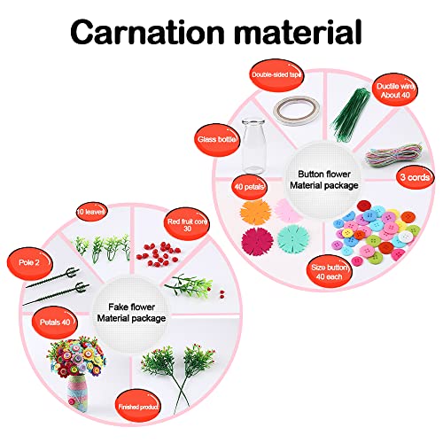YngFfb Kit Manualidades De Flores Niños, 2PCS Kit Manualidades Niños, Florero De Bricolaje Arte y Artesanía Botón De Juguete Flores Ramos De Arte Proveedor De Juego De Artesanía para Niños