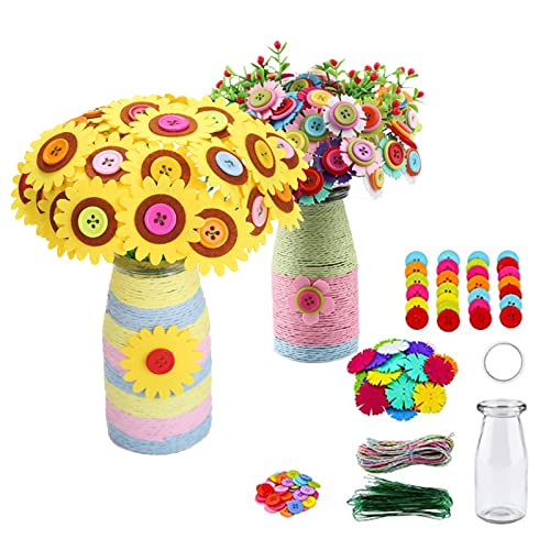 YngFfb Kit Manualidades De Flores Niños, 2PCS Kit Manualidades Niños, Florero De Bricolaje Arte y Artesanía Botón De Juguete Flores Ramos De Arte Proveedor De Juego De Artesanía para Niños