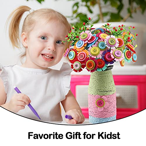 YngFfb Kit Manualidades De Flores Niños, 2PCS Kit Manualidades Niños, Florero De Bricolaje Arte y Artesanía Botón De Juguete Flores Ramos De Arte Proveedor De Juego De Artesanía para Niños