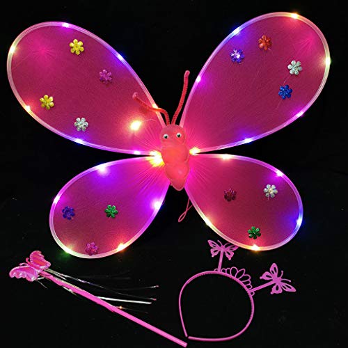 YO-HAPPY Juego de 3 alas de ángel LED para niña, con forma de bandana, corona, disfraz de carnaval