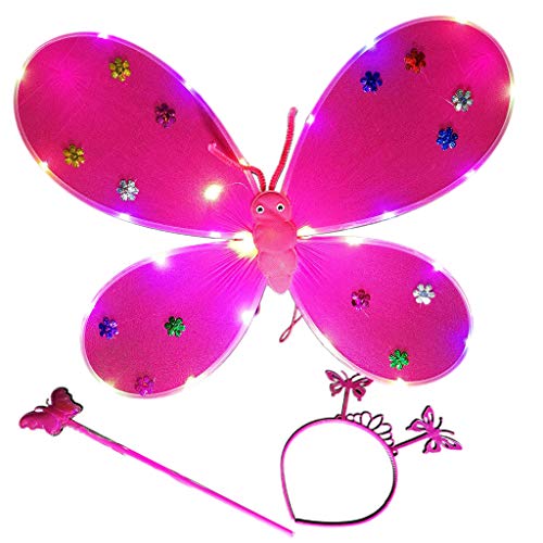 YO-HAPPY Juego de 3 alas de ángel LED para niña, con forma de bandana, corona, disfraz de carnaval